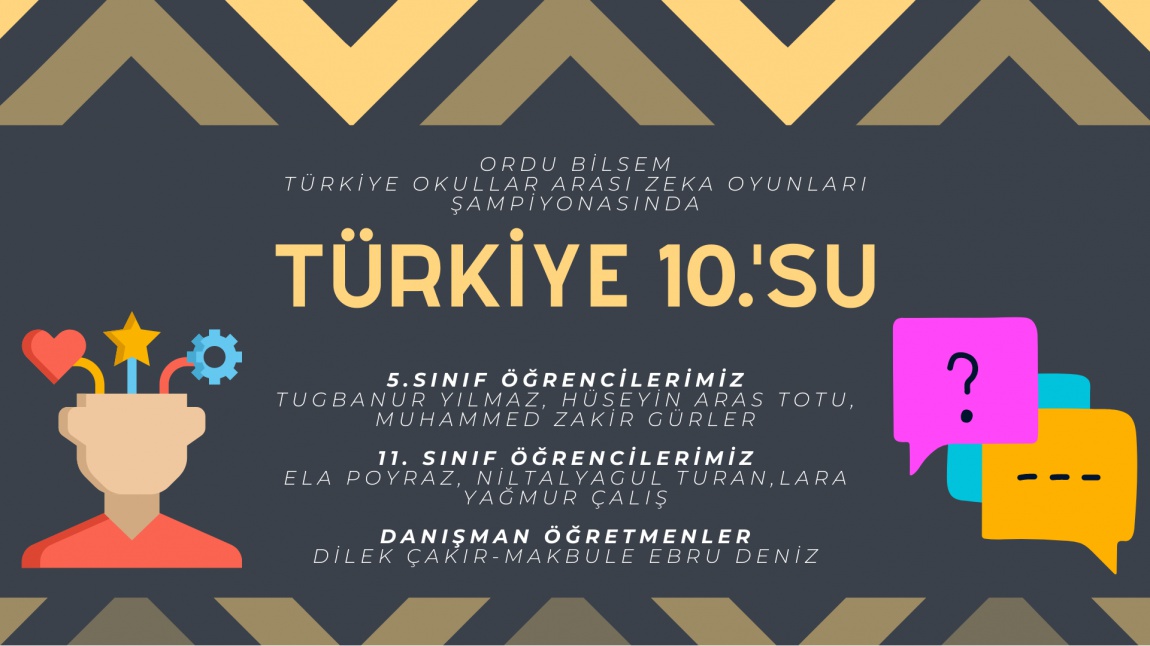 TZV Türkiye Zeka Oyunları Şampiyonası'nda Türkiye 10.su olduk.